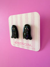 Load image into Gallery viewer, Black Sparkle Ghost Stud