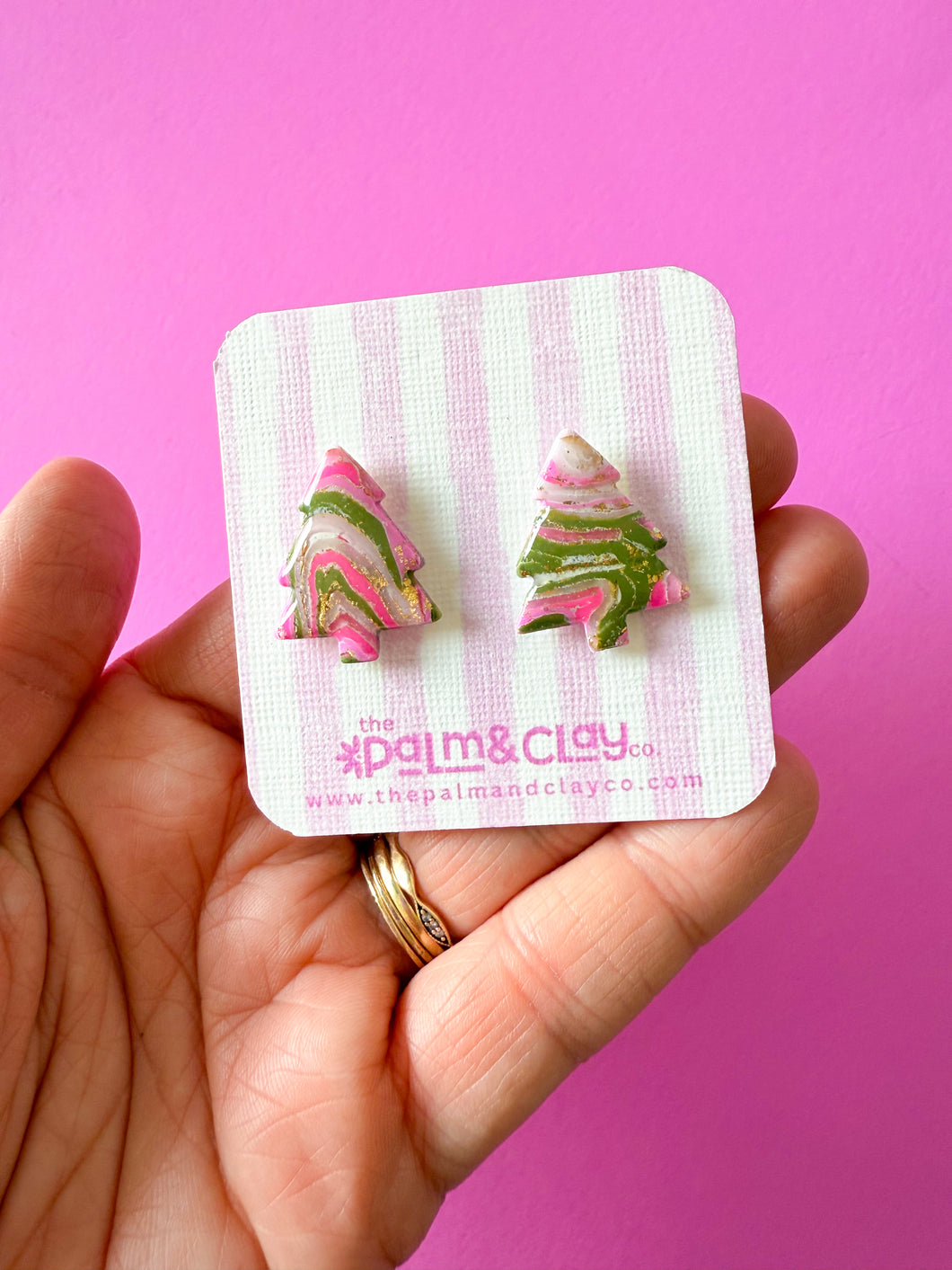 Pink and Green Agate Tree studs