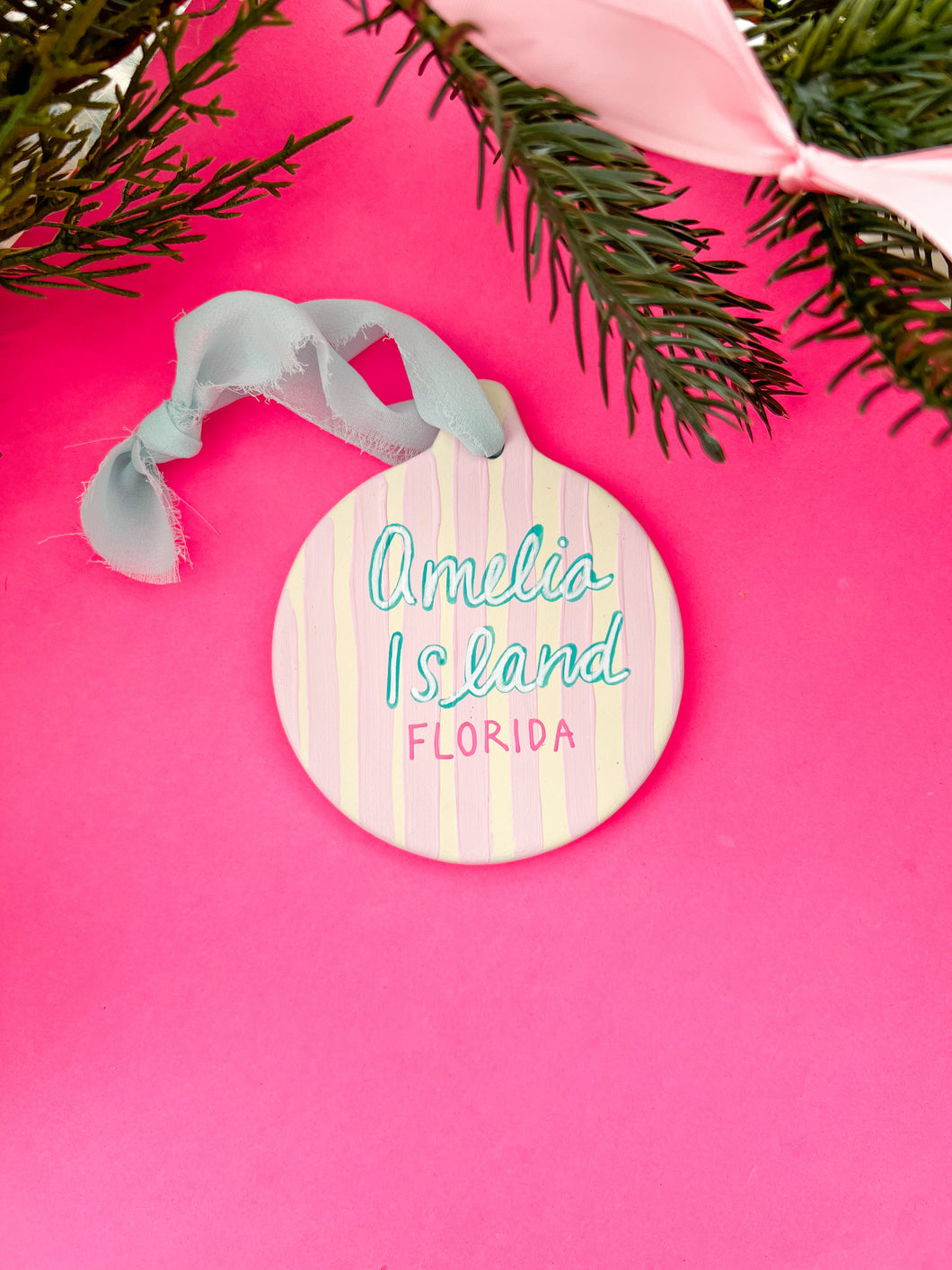Amelia Island Pink Striped Flat Ornament