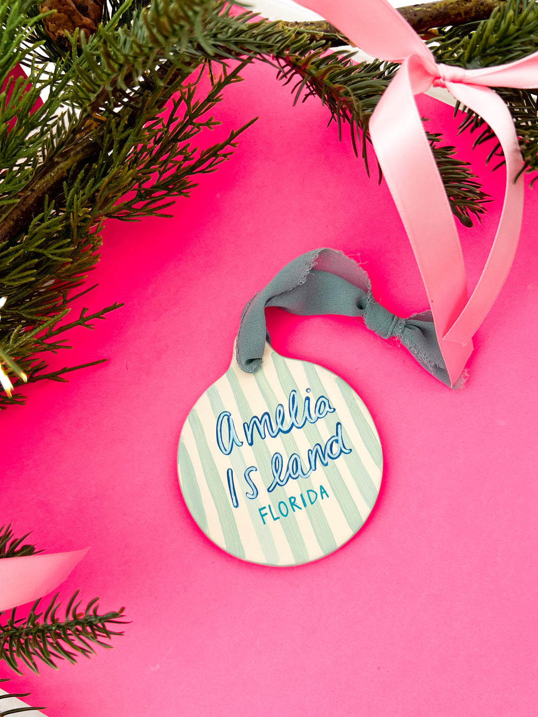 Amelia Island Blue Striped Flat Ornament