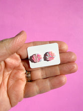Load image into Gallery viewer, Pink marble shell mini studs