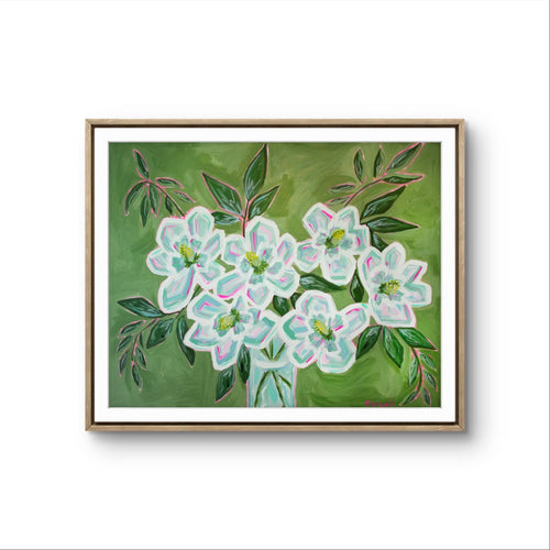Magnolia Bouquet Print on Green
