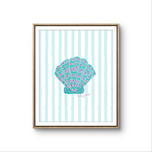 Teal Shell Print on Stripes
