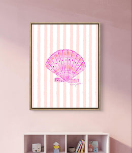 Pink Shell Prints on Peach Stripes