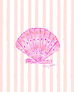 Pink Shell Prints on Peach Stripes
