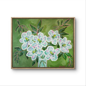 Magnolia Bouquet Print on Green