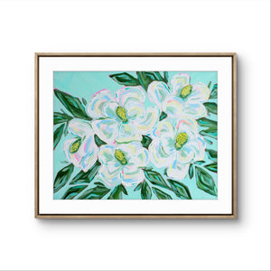 Small Magnolia Print on Teal