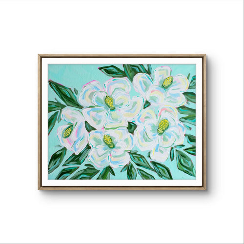 Small Magnolia Print on Teal