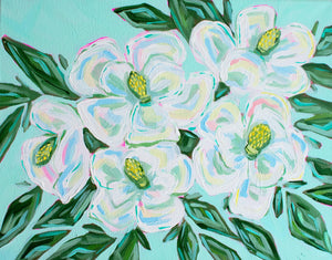Small Magnolia Print on Teal