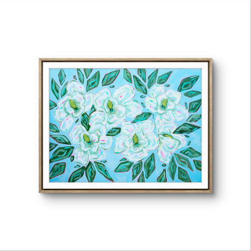 Large Magnolia Print on Blue