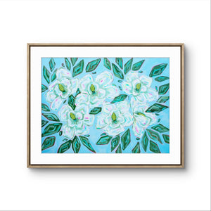 Large Magnolia Print on Blue