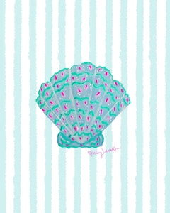 Teal Shell Print on Stripes