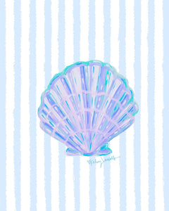 Blue Shell Print on Stripes
